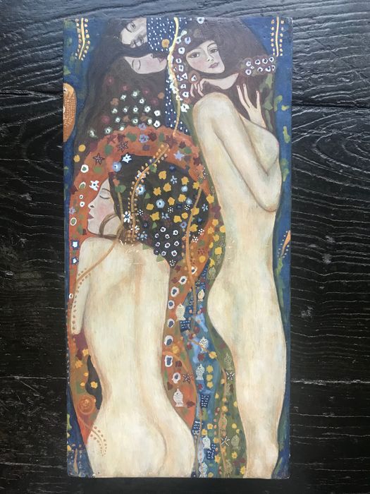 Klimt w miniaturze malowany jak ikona na drewnie