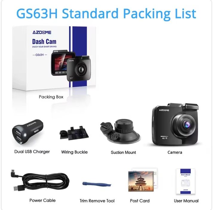 Видеорегистратор 4K Azdome GS63H, Azdome GS63H Pro реєстратор 2 камери