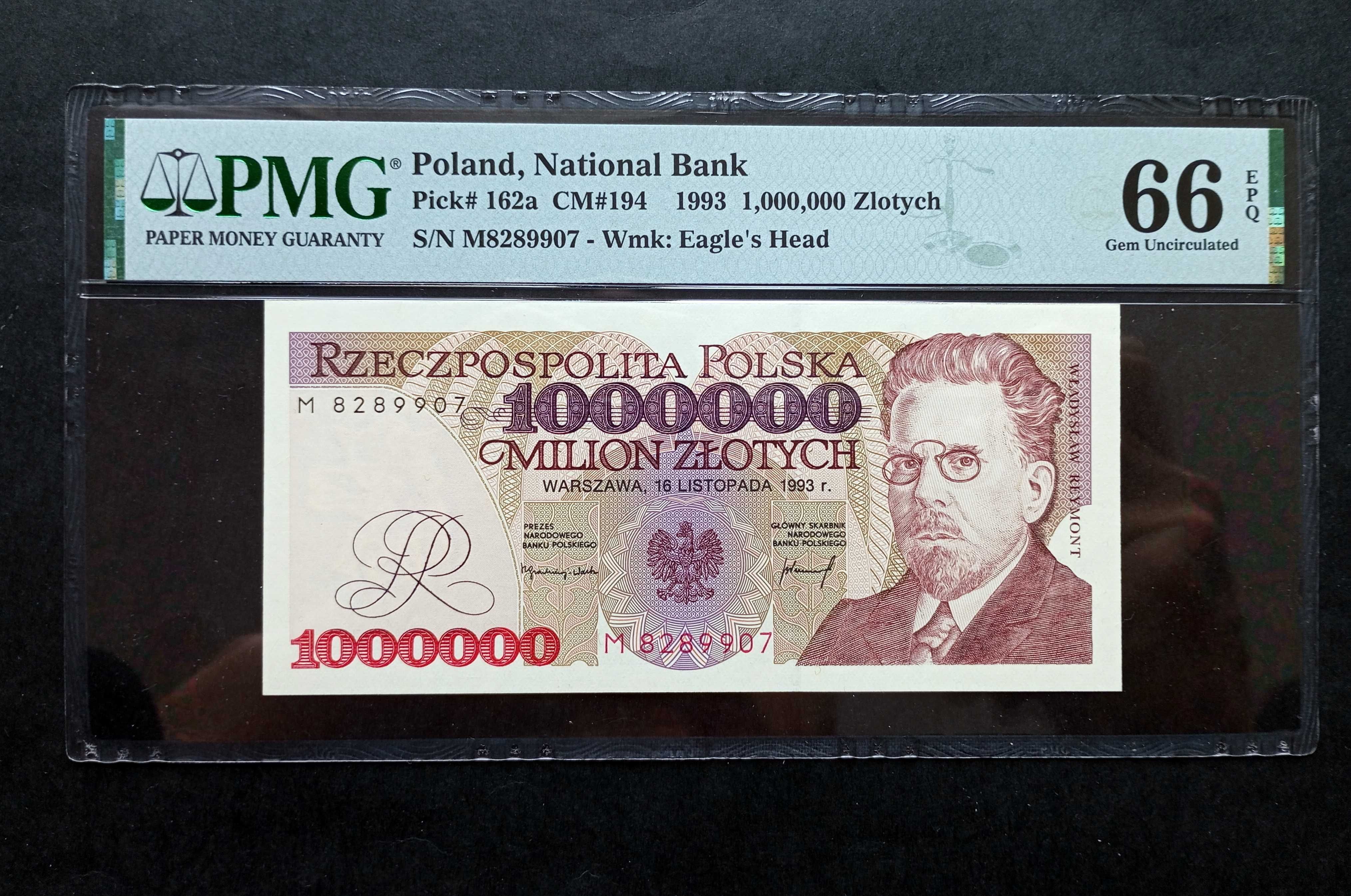 1.000000 zł 1993 - M -  UNC PMG  66