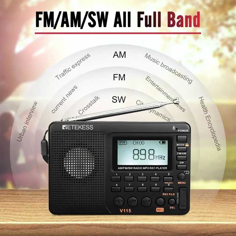 Радіоприймач Retikess V115 FM/AM/SW MP3 плеєр, цифровий