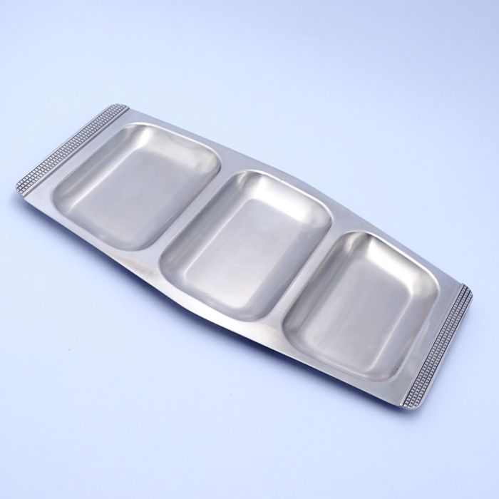 lata 70-te designerska stalowa patera na zakąski kabaret