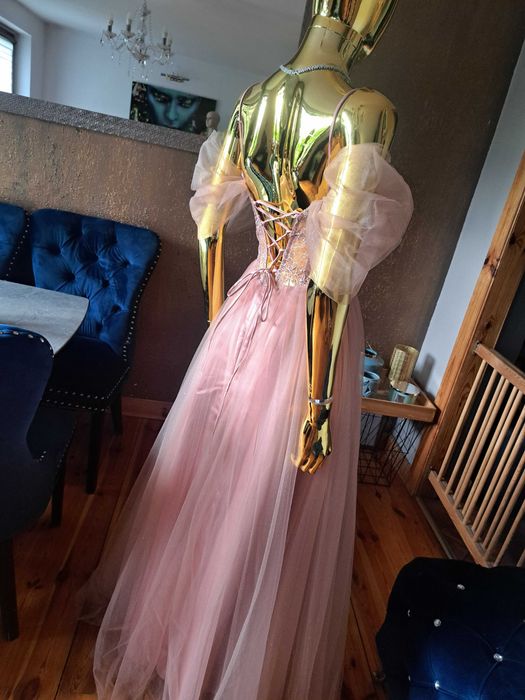 Sukienka na studniówkę, bal gorset+tiul. Pudrowy róż. R38