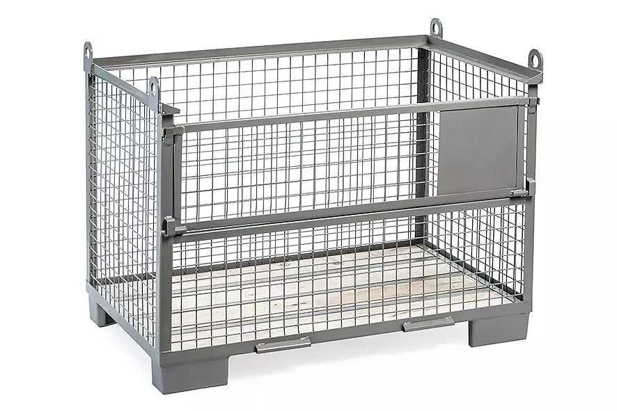 Kosz budowlany osiatkowany z uchylną klapą i uchwytami