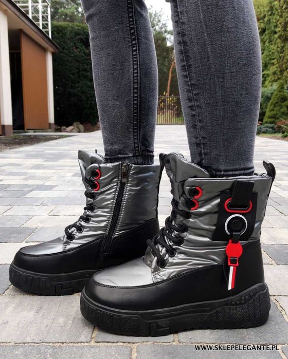 ŚNIEGOWCE botki damskie czarne ZIMOWE OCIEPLANE 36 37, 38 39 40