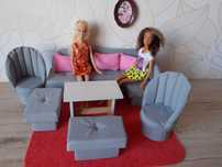mebelki tapicerowane  dla lalek typu barbie narożnik fotele stolik