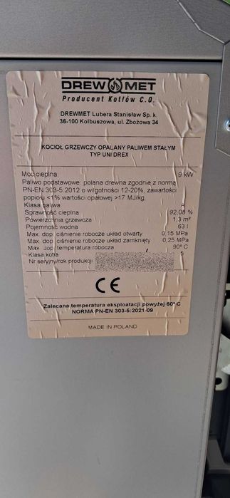 Piec kocioł stalowy DREWMET DREX 9 kW do 100m² zagazowujący drewno