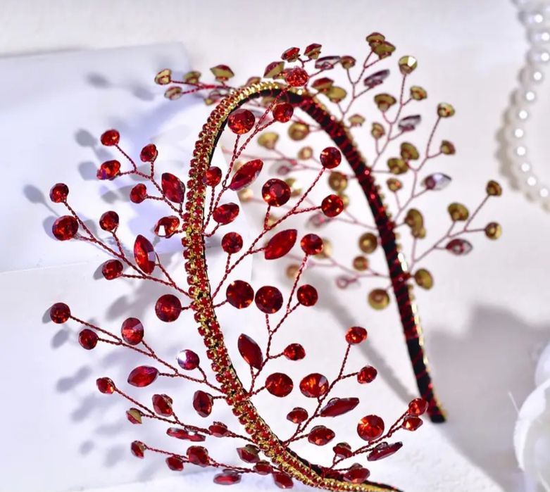 Сценічний Обруч діадема з блискучих червоних камінців