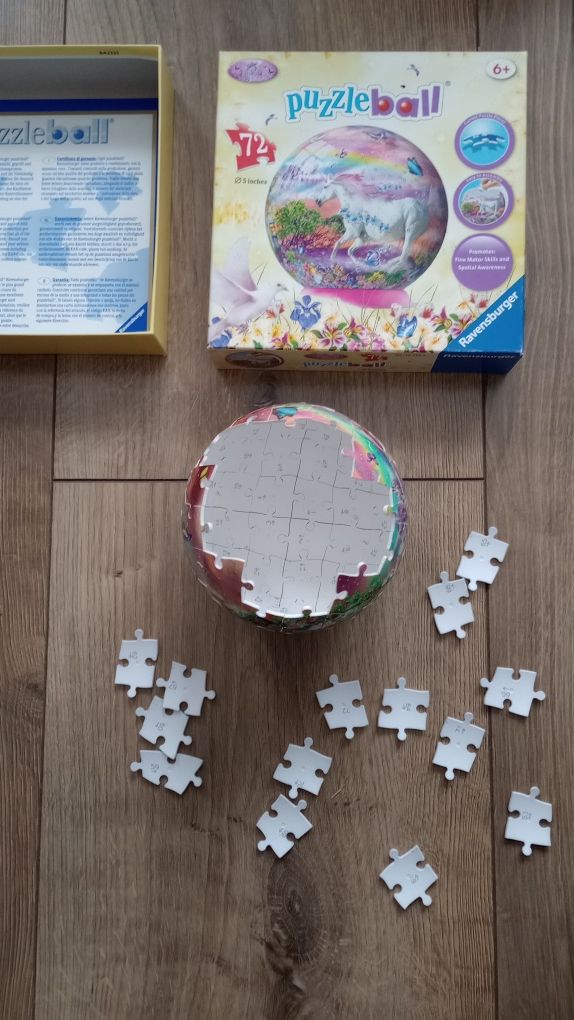 Puzzle Ball, puzzle 3D, składana kula z 72 elementów, Jednorożec