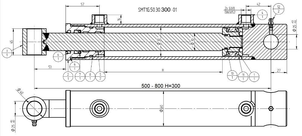 Siłownik Hydrauliczny SMT1G 50x30 SKOK 300 2-STR [2003]