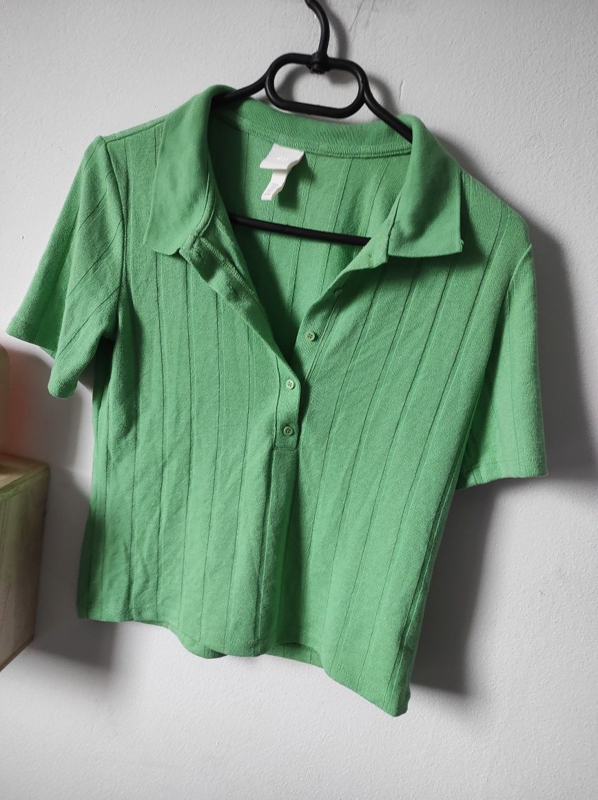 Zielona Bluzka Koszulka Polo M 38 HM