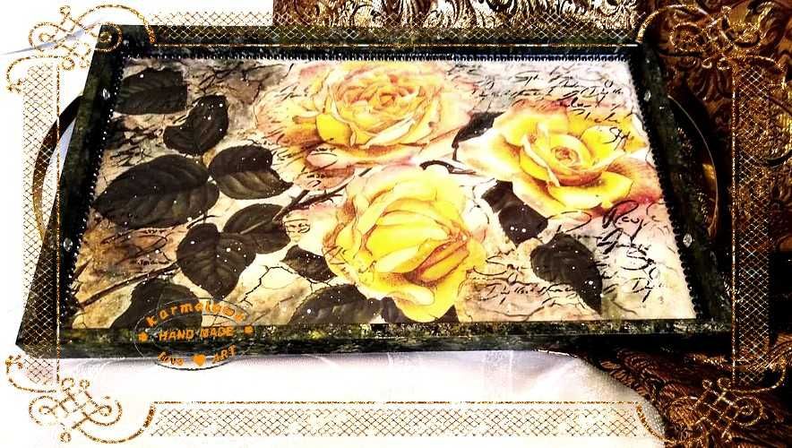 Taca na herbatkę handamde decoupage dekoracja prezent