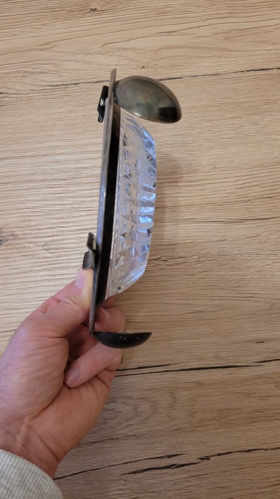 Popielniczka kryształ i posrebrzana podstawa 17,5 cm