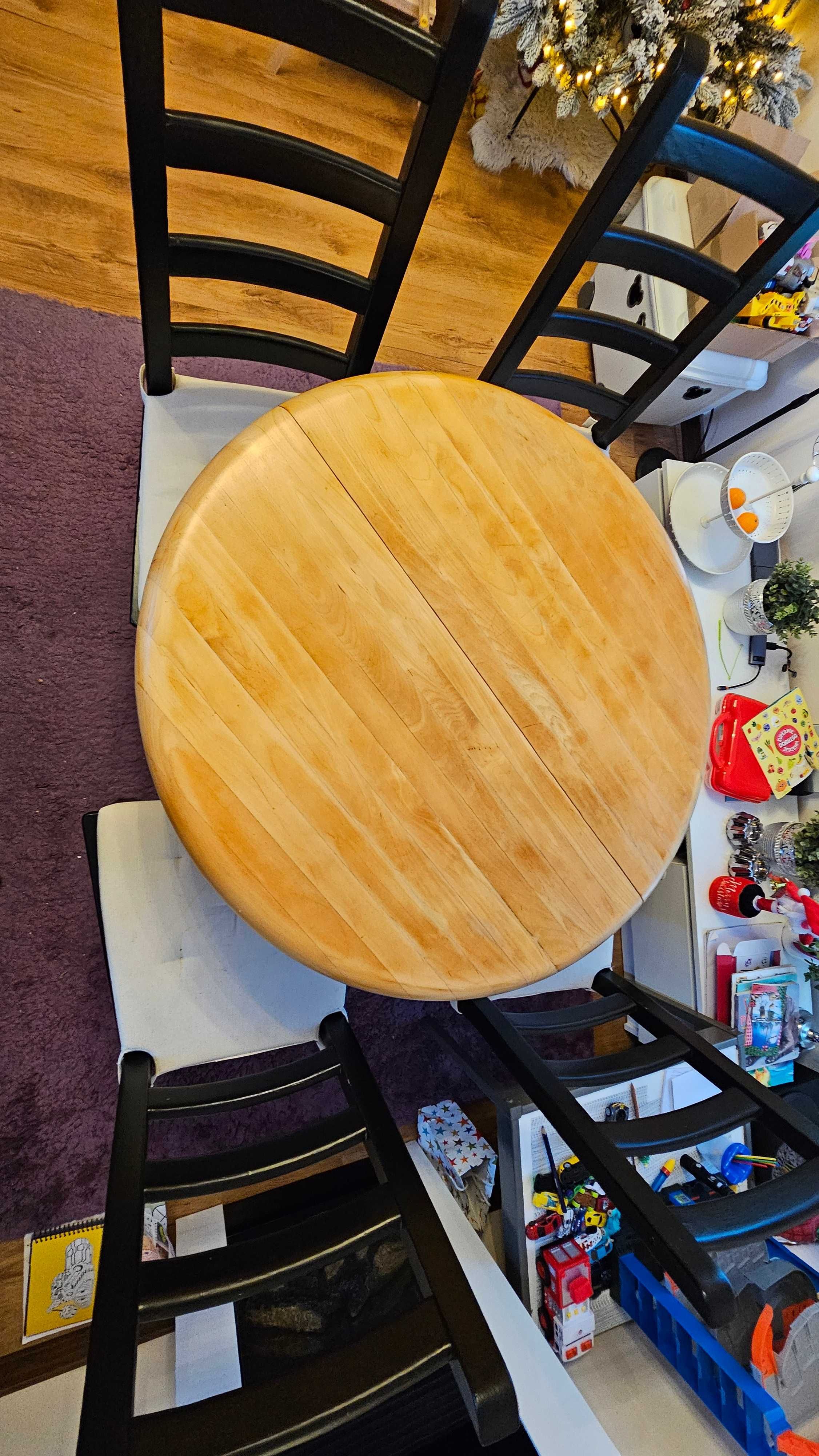 Stół drewniany okrągły 88cm z 4 krzesłami