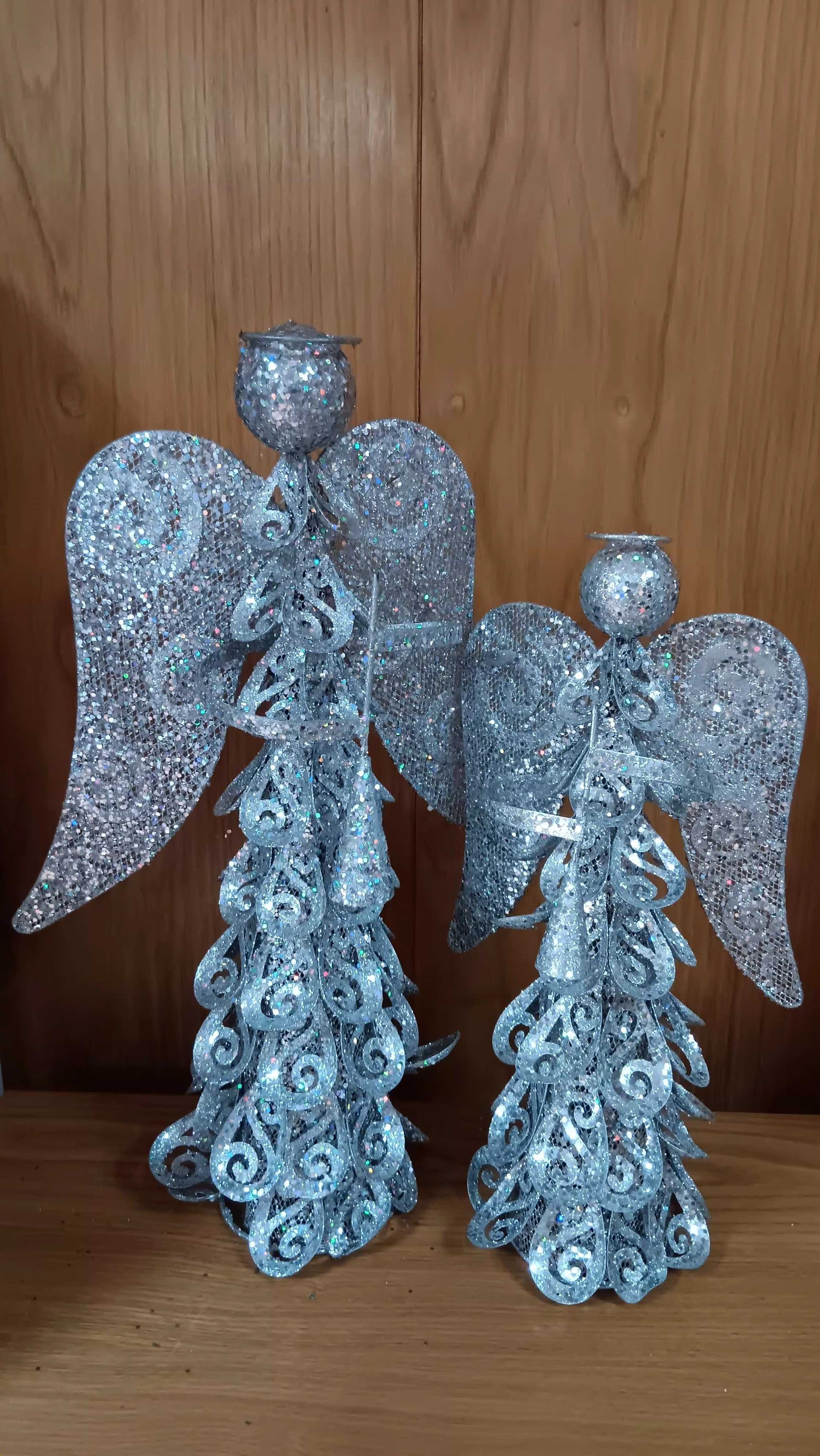 Conjunto árvores Natal e anjos purpurina