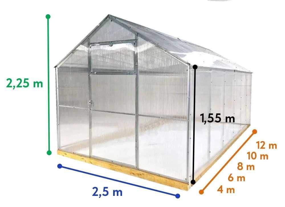 Szklarnia z Poliwęglanu 2,5x4m, 2,5x6, 2,5x8, 2,5x10 Domek Ogrodowa