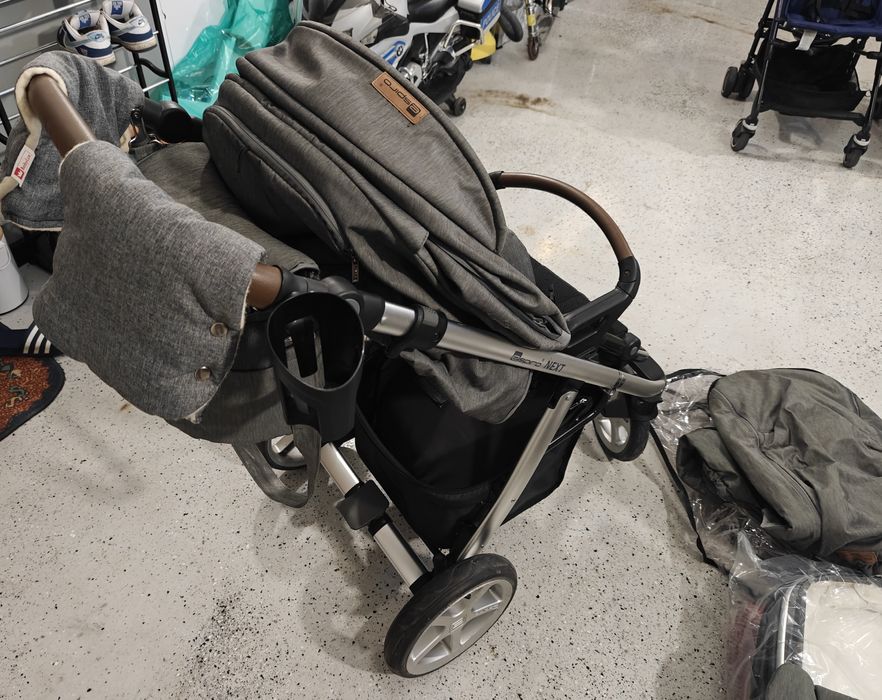 Next Espiro 2w1 bogaty zestaw spacerówka gondola wózek torba mufki