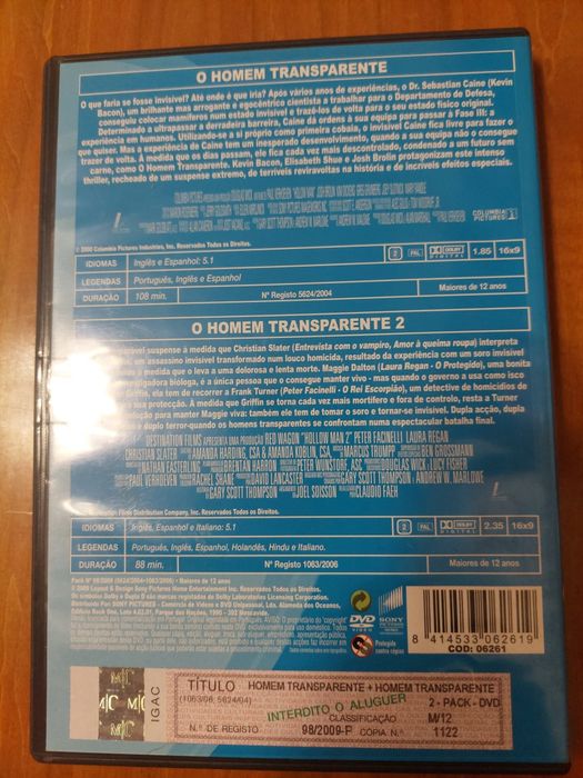 Dvd O homem transparente & homem transparente 2