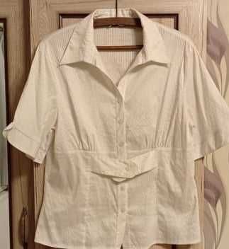 Kremowa bluzka w delikatne białe paski XXXL 44-48