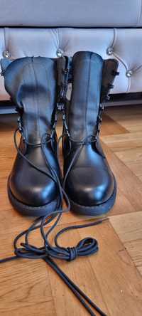Buty skoczka skoczki desanty wojskowe czarne skórzane