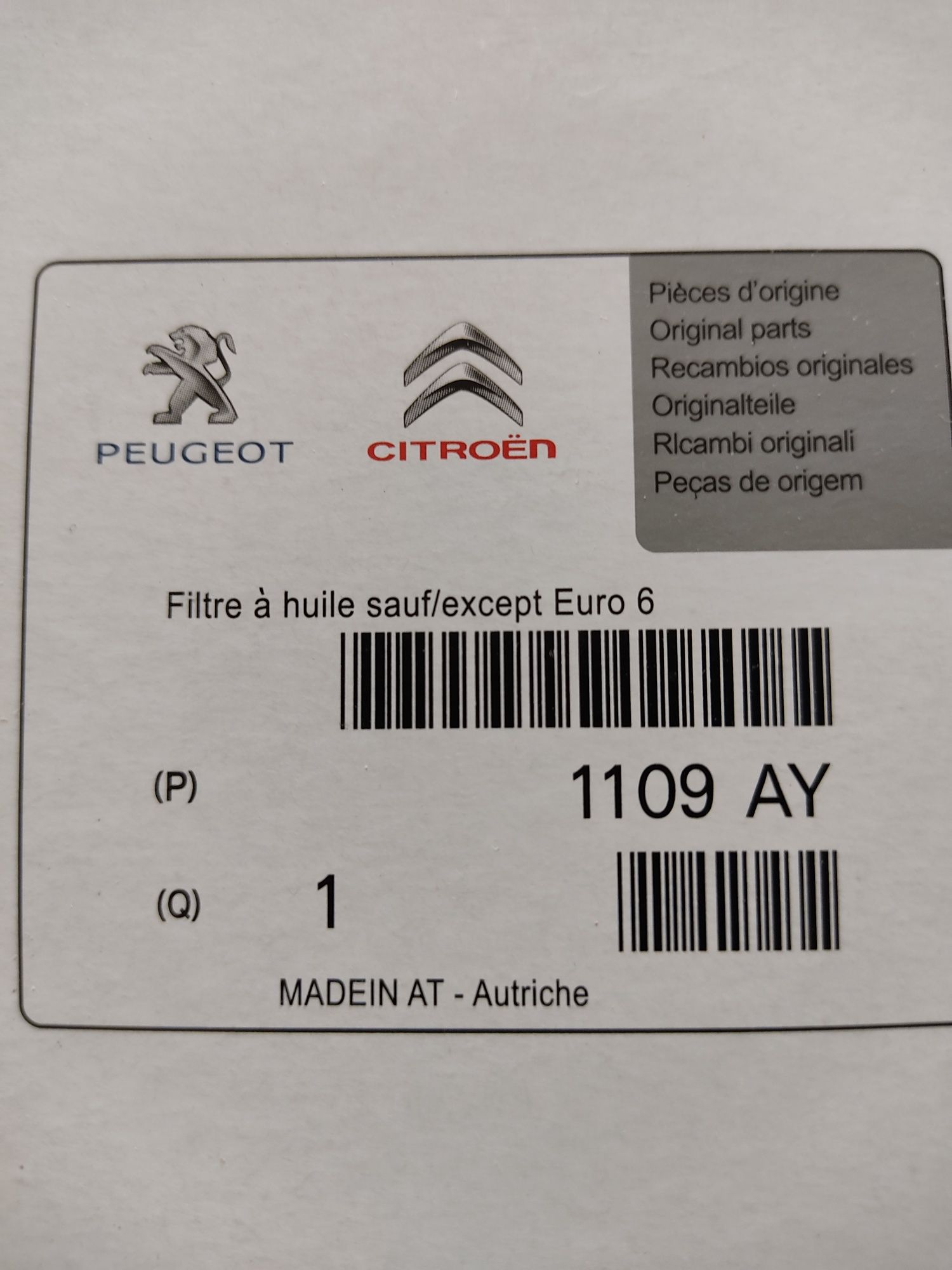 Filtro de óleo Citroën /Peugeot, OX171/2D, Novo