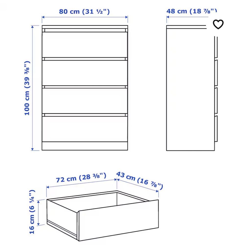 PRZEWIEZIEMY do 30 km Komplet mebli Ikea szafa, łóżko i komoda MALM