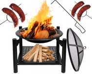 Grill Stojący Palenisko ogrodowe 4w1 Pokrywa Grzebacz Półka na drewno