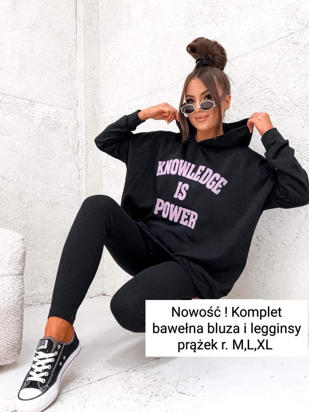 Nowość ! Komplet czarny bawełna Bluza i legginsy r.M,L,XL