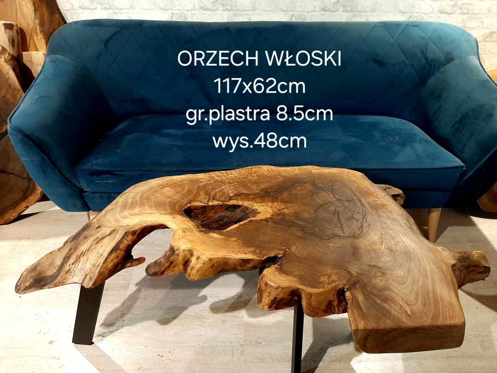 Stolik kawowy 117x63cm PIĘKNY ORZECH WŁOSKI plaster drewna