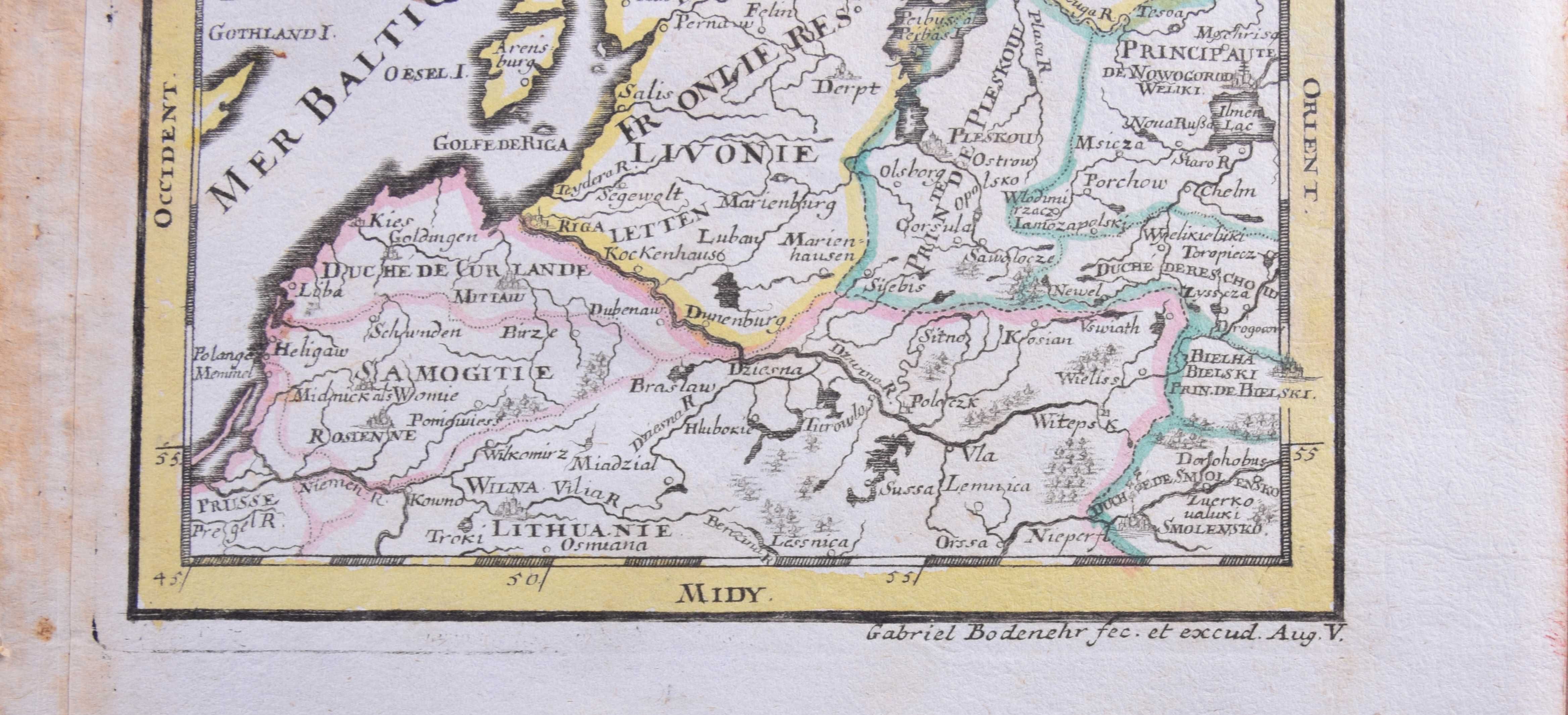 Mała mapa Estonia i Łotwa 1720 r Gabriel Bodenehr