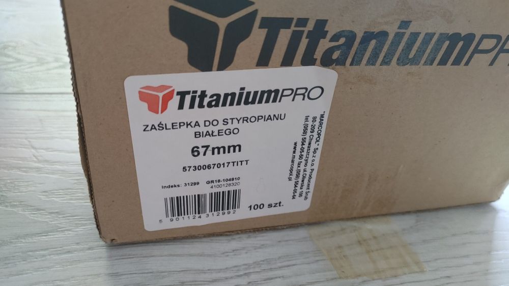 Zaślepki Styropianowe 67mm Zatyczki Titanium PRO Krążki Białe 100 szt