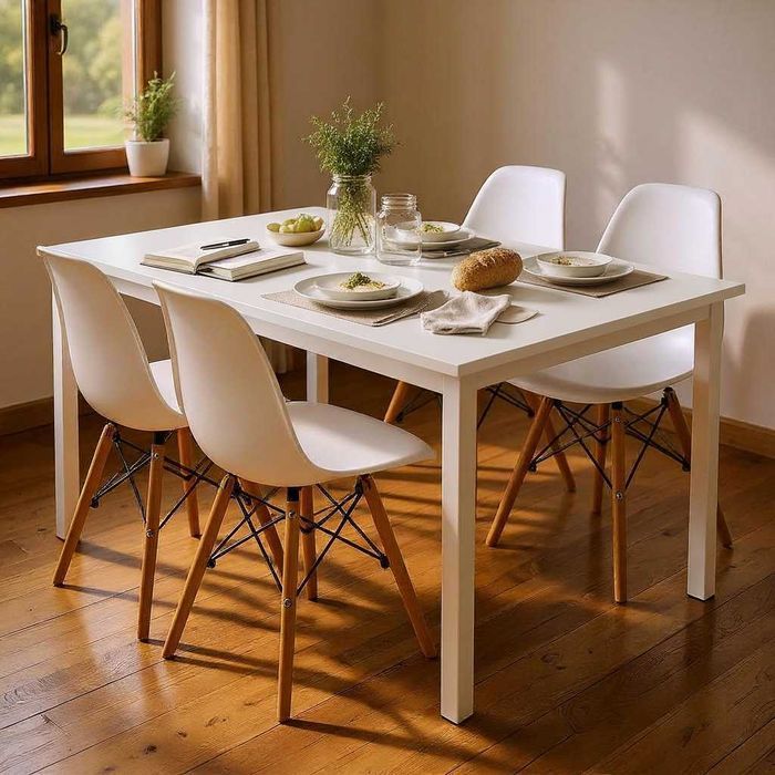 NOWY Biały Stół Z Krzesłami Do Jadalni Kuchni Salonu Stolik i Krzesła