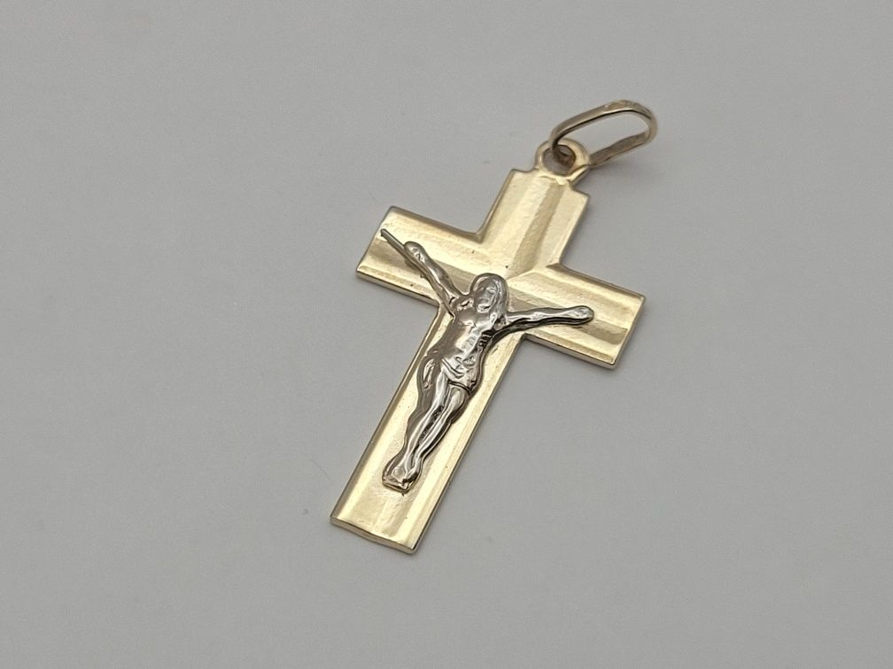 Nowy złoty krzyżyk złoto próby 585, Jezus Chrystus ocechowany