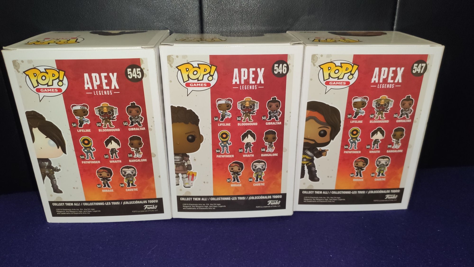 Funko pop de Apex legends (wraith, Bangalore, mirage)