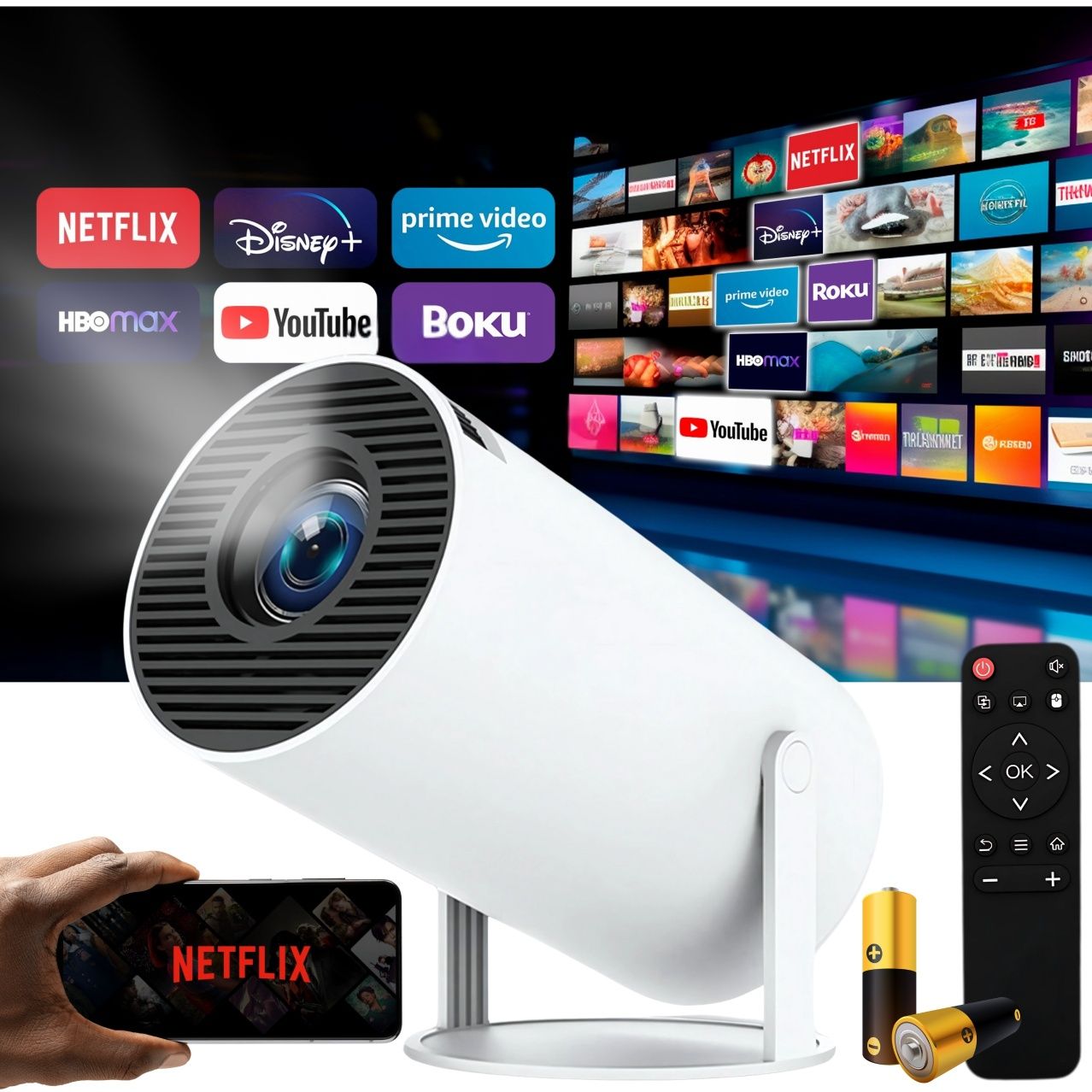 Projektor rzutnik android TV WIFI FULL HD PRZENOŚNY SMART