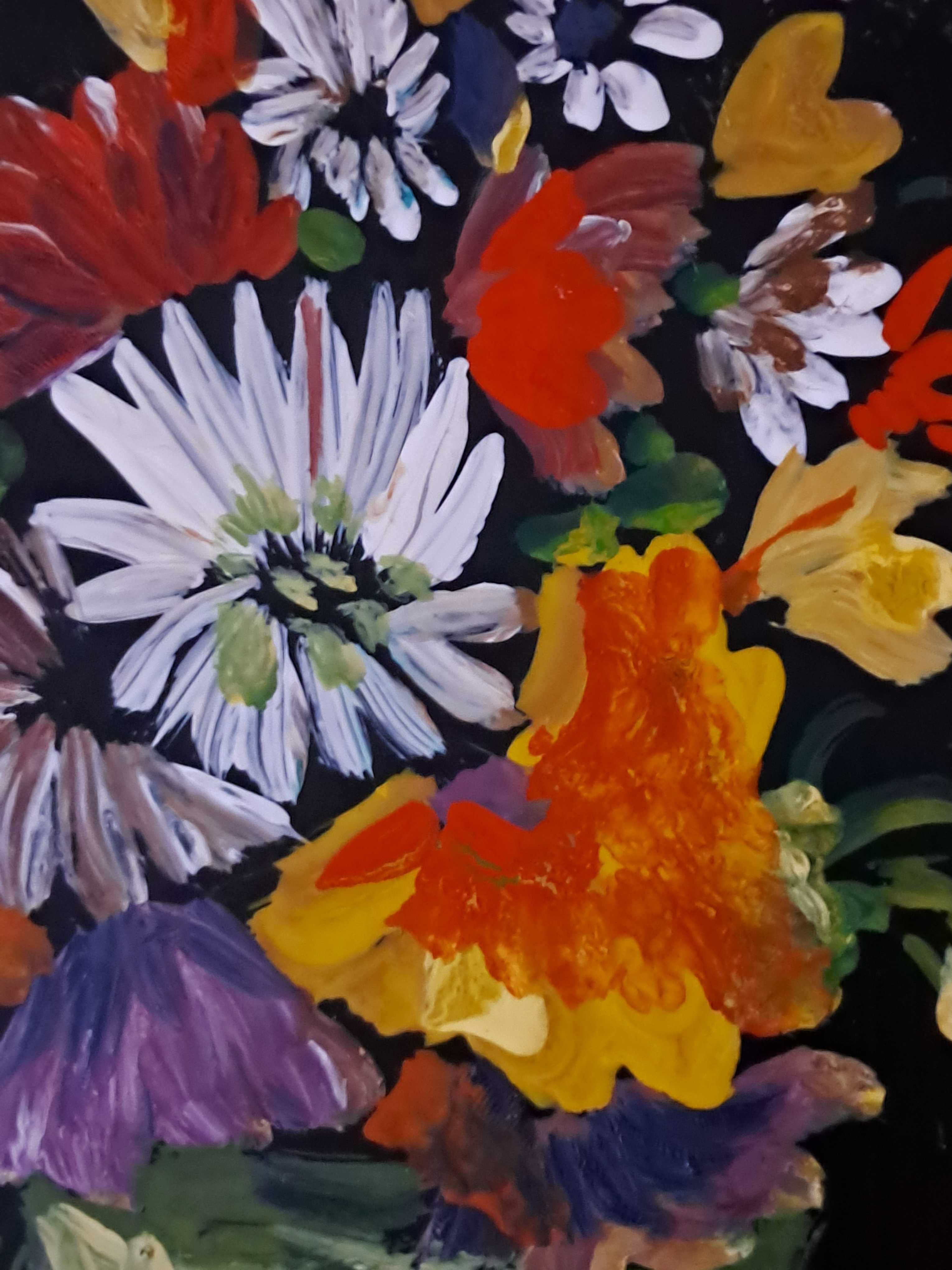 Stary obraz Kwiaty w wazonie olejny
