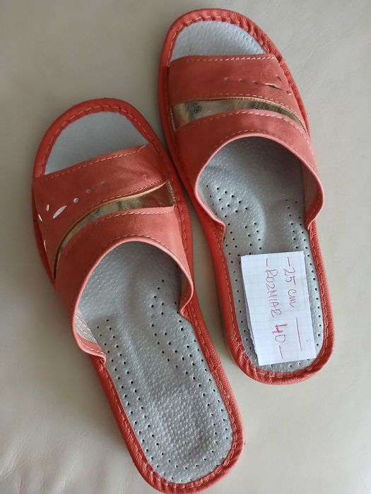 Damskie kapcie skórzane, odkryte. Rozm. 25 cm / 40. NOWE. TANIEJ!