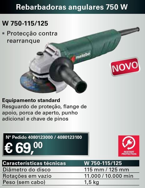 Rebarbadora Metabo  W-750 Watts 125mm