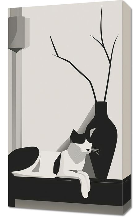 Obraz 40x70cm Kot w Odcieniach Szarości