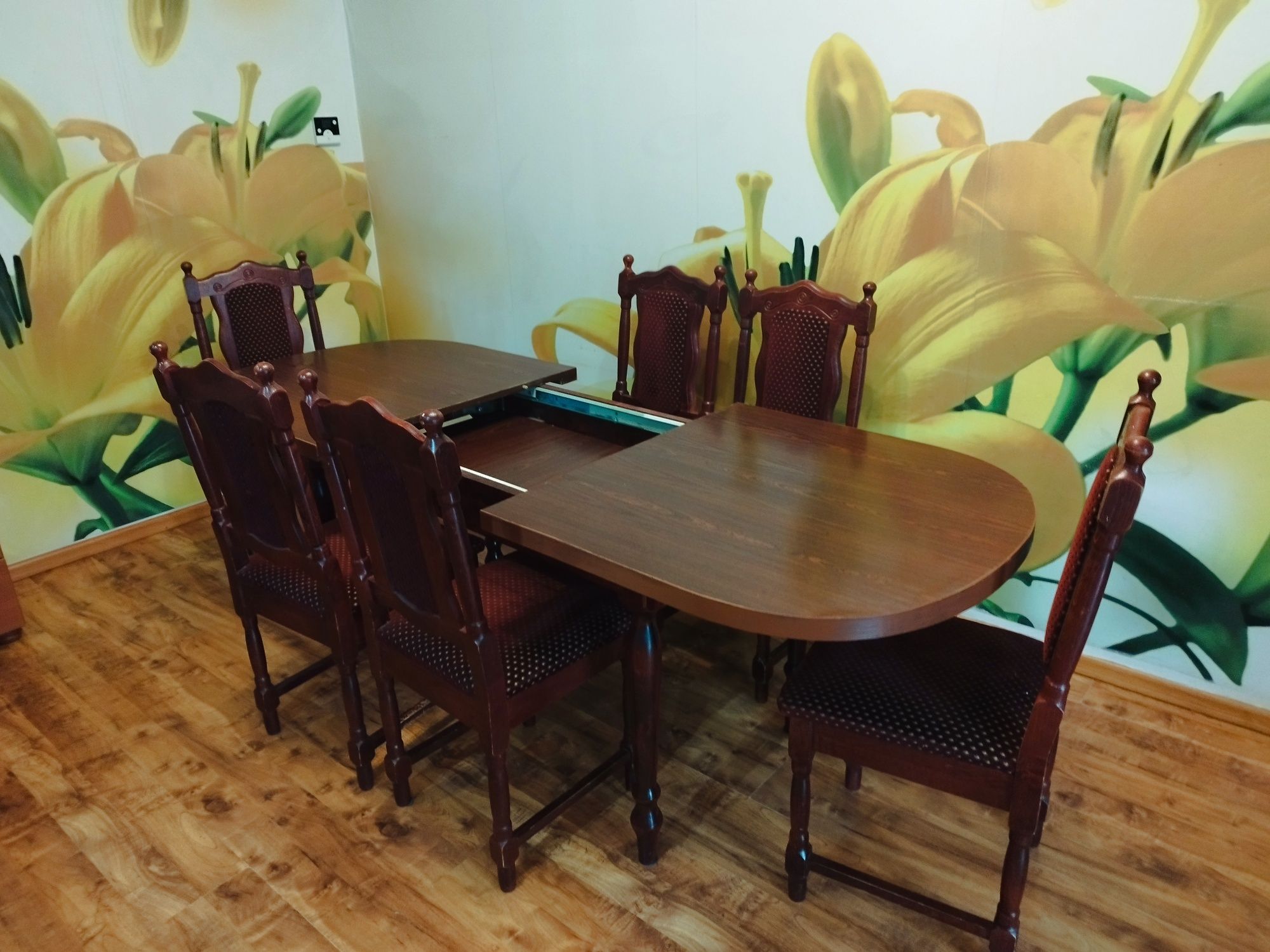 Stół rozkładany owalny + 6 krzeseł zestaw do jadalni salonu