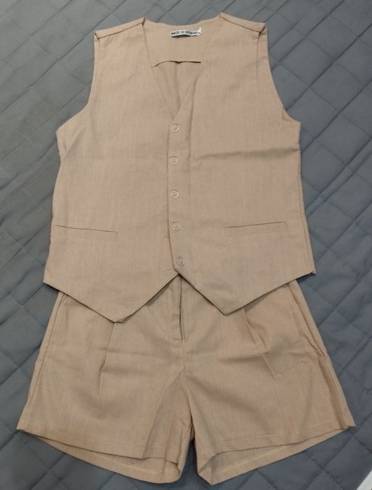 Літній лляний комплект: шорти та жилетка, розмір S