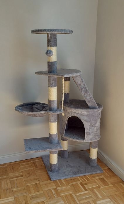 NOWY ZESTAW drapak XL 5 poziomów legowisko szare transporter dla kota