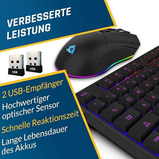KLIM Blaze & Chroma bezprzewodowa klawiatura mysz do komputera QWERTZ