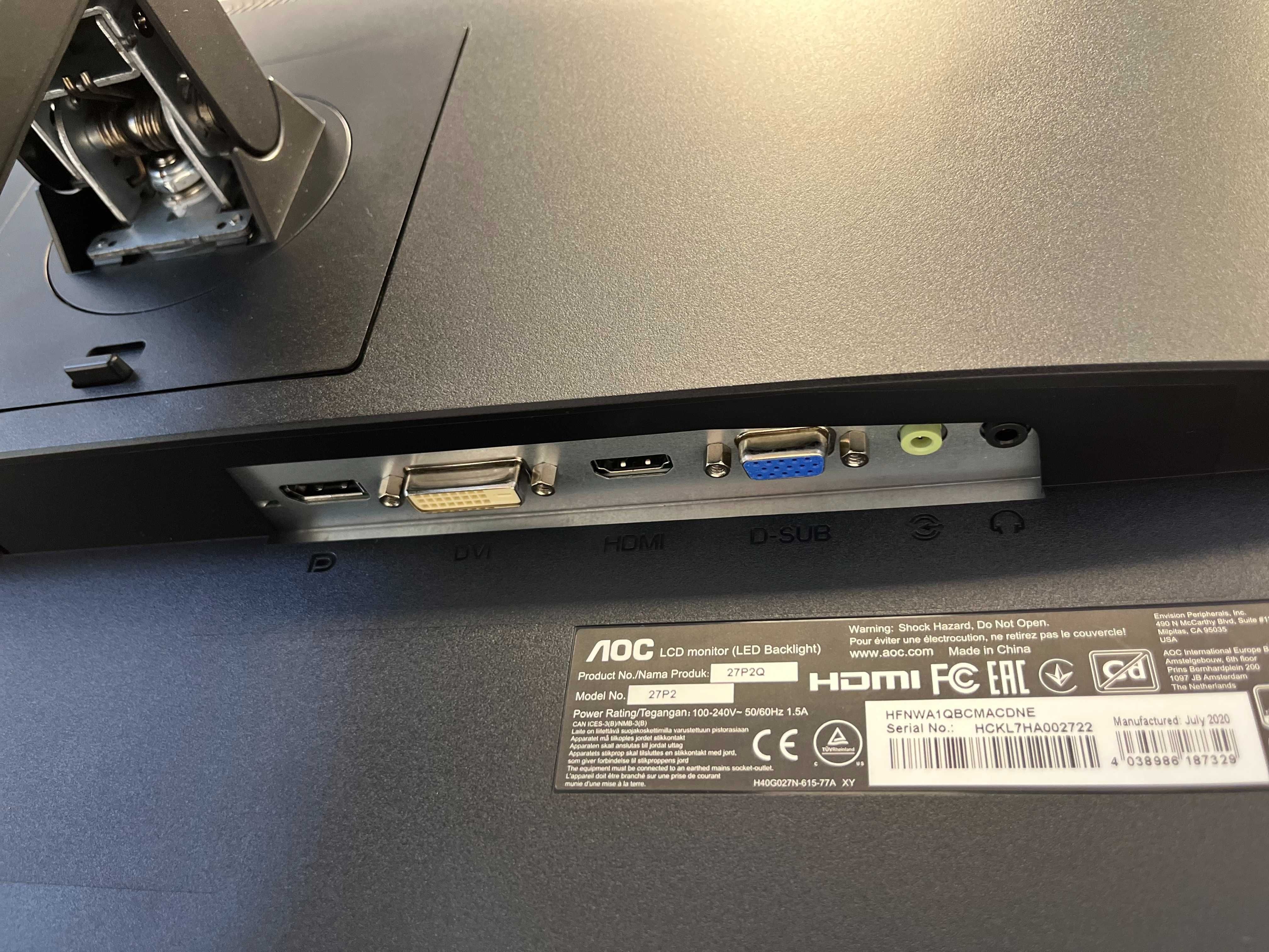 Monitor AOC 27P2Q 27' FHD IPS Bezramkowy Klasa A 75Hz Głośniki sRGB99%