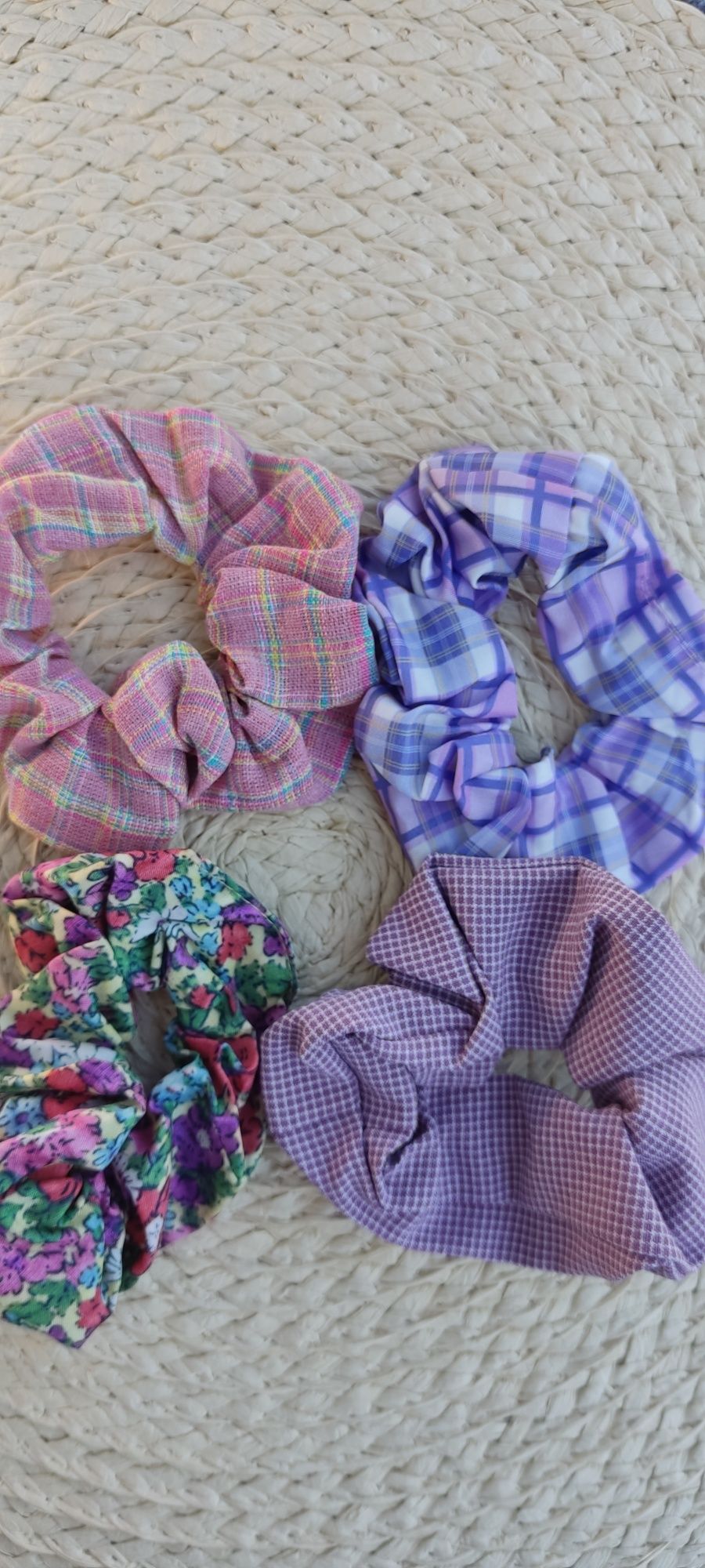 Nowe 4 gumki scrunchie fioletowe różne