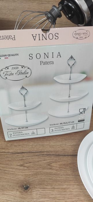 Patera 3 poziomy Sonia porcelana biala