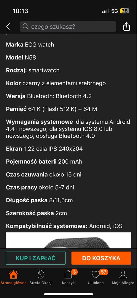 Zegarek smartwatch ECG watch N58