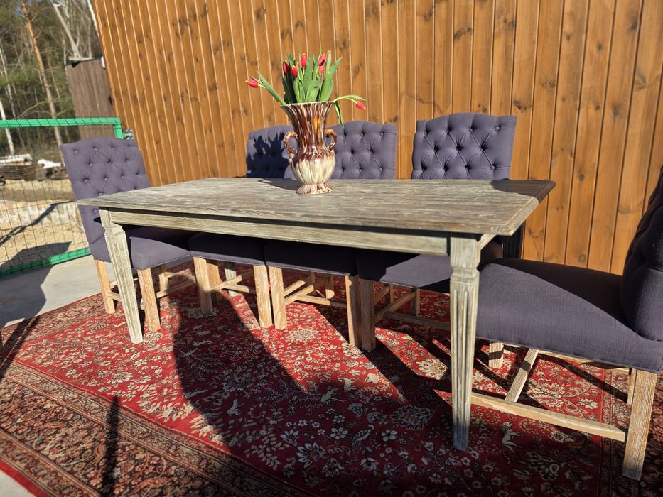 Stół debowy W. Windson przecierany szary 198 cm #1674  Stylowy Węgrów