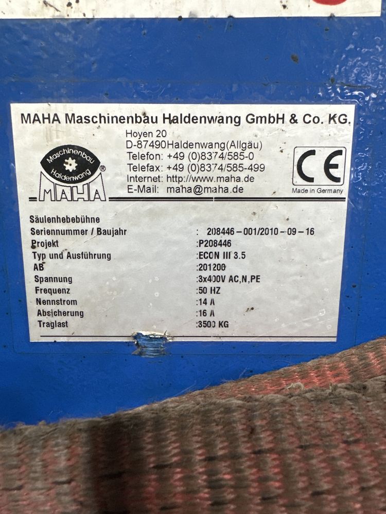 Podnosnik dwukolumnowy Maha econ 3 3,5 t nowe nakretki i paski .