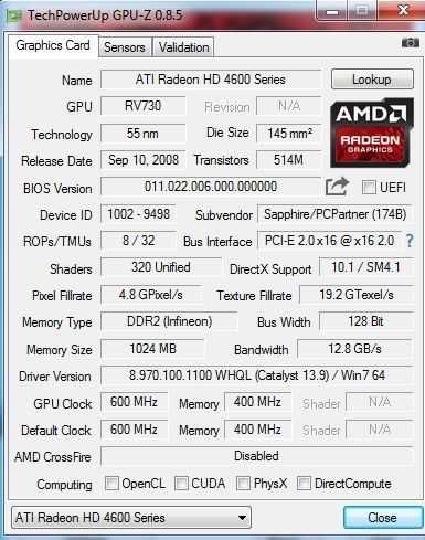 Видеокарта Radeon HD 4650 (1 ГБ, VGA, DVI, HDMI)