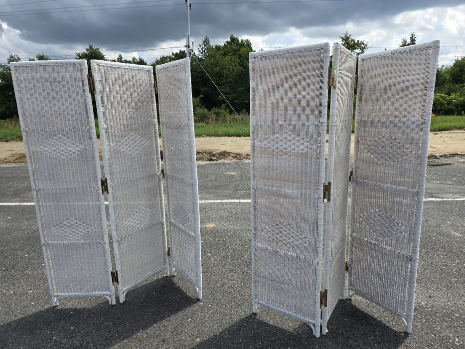 Parawan ratan rattan  naturalny  biały ,solidne zawiasy  138x164